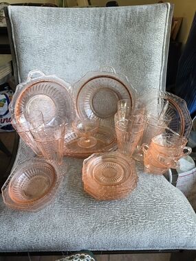Vintage Pink Depression Glass Dinnerware Set Anchor Hocking Mayfair Open Rose